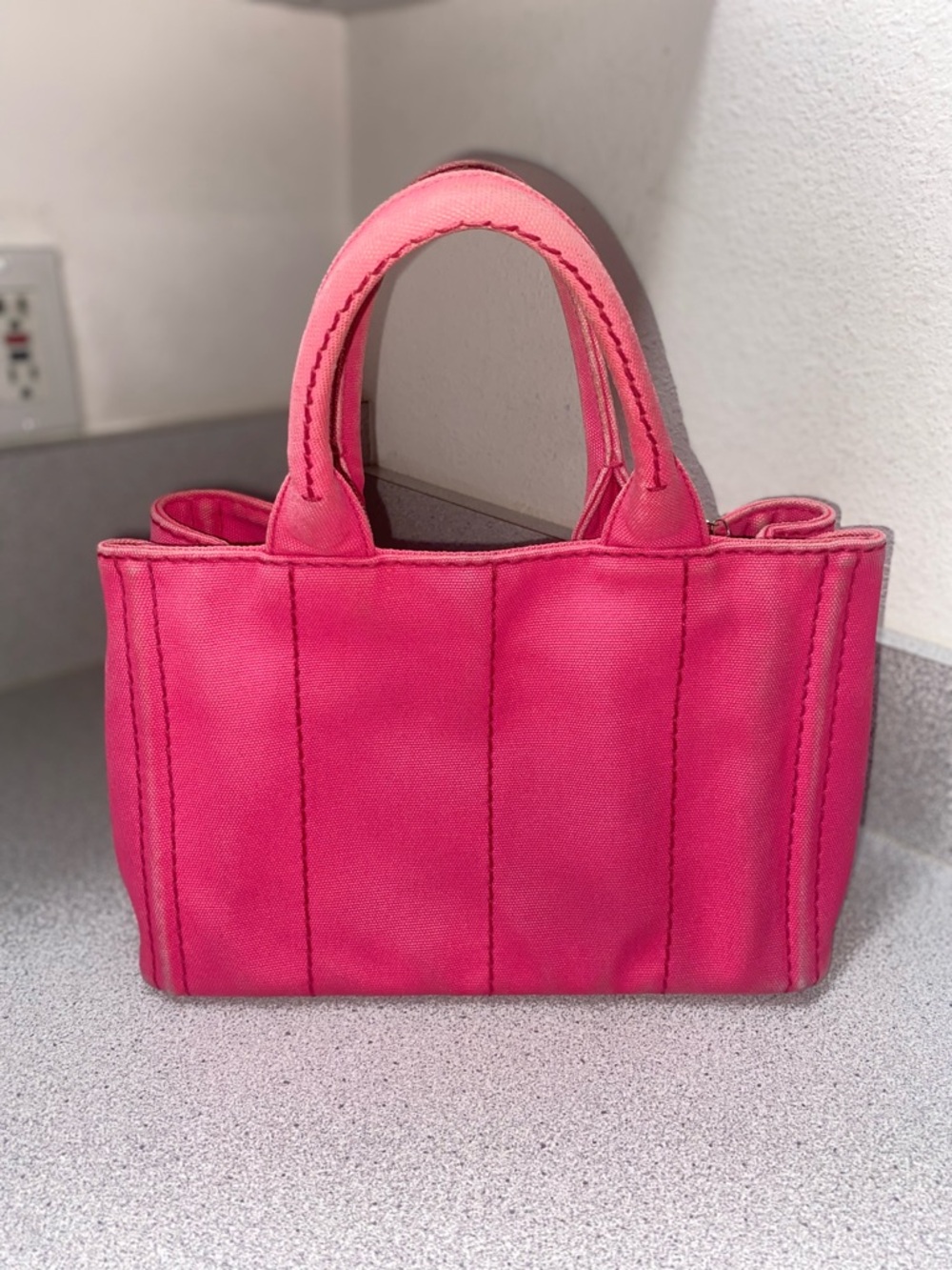 Prada Canapa Pink Canvas Mini Tote Bag With Unbranded Strap GUC - Picture 9 of 15